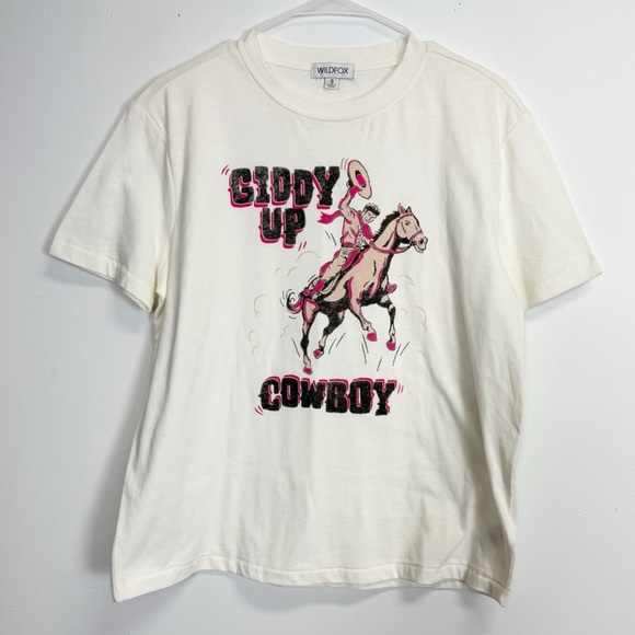 Wildfox Ryan Ex Giddy Up Cowboy Graphic Tee Womens Small Shirt NWT - Picture 2 of 11
